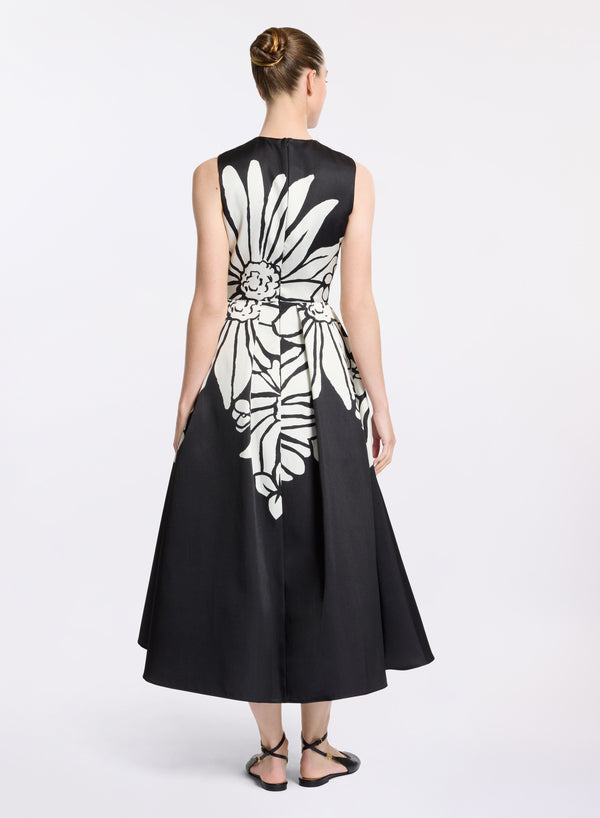 Elie Saab Floral Print Mikado Dress Center Flower Print