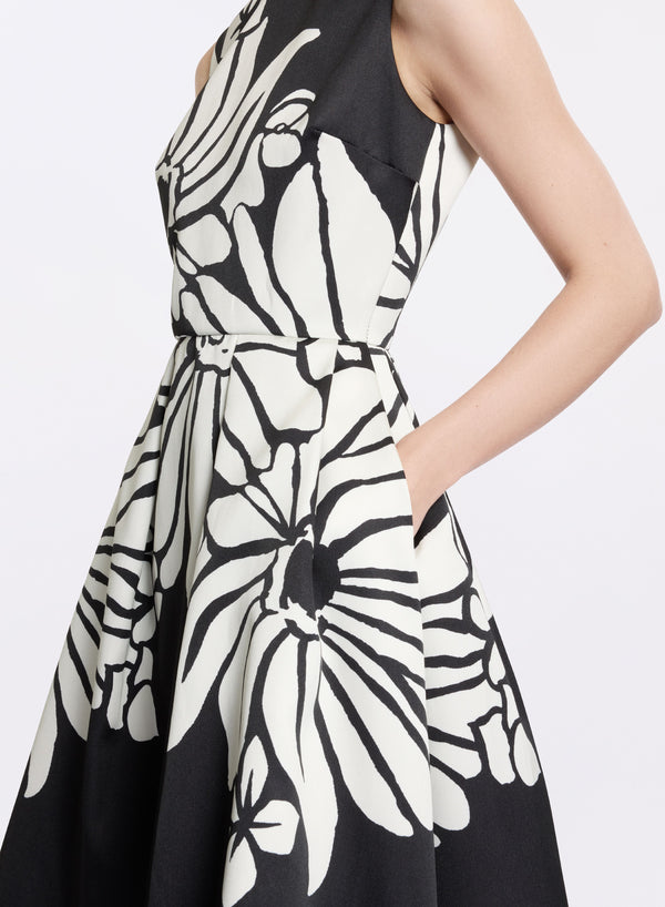 Elie Saab Floral Print Mikado Dress Center Flower Print