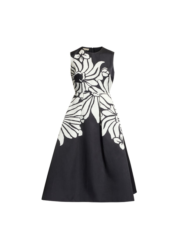 Elie Saab Floral Print Mikado Dress Center Flower Print