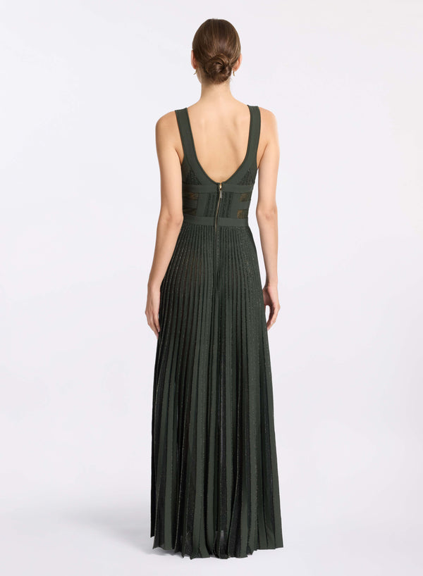 Elie Saab Knit Dress With Lace Inserts Palm Shade-Sand Gazelle