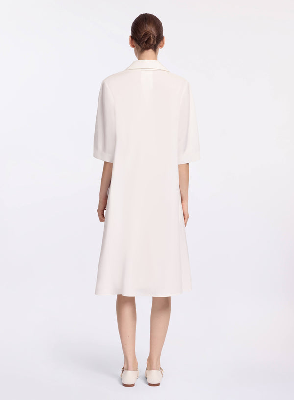 Elie Saab Monogram Embroidered Cotton Shirt Dress Powder White