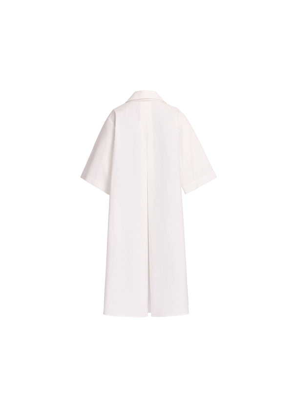 Elie Saab Monogram Embroidered Cotton Shirt Dress Powder White