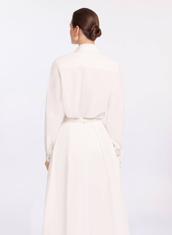 Elie Saab Monogram Embroidered Cotton Shirt Powder White