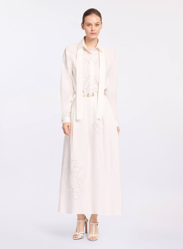 Elie Saab Monogram Embroidered Cotton Shirt Powder White