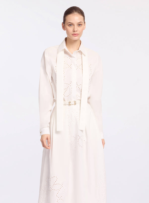 elie saab Monogram embroidered cotton shirt Powder White
