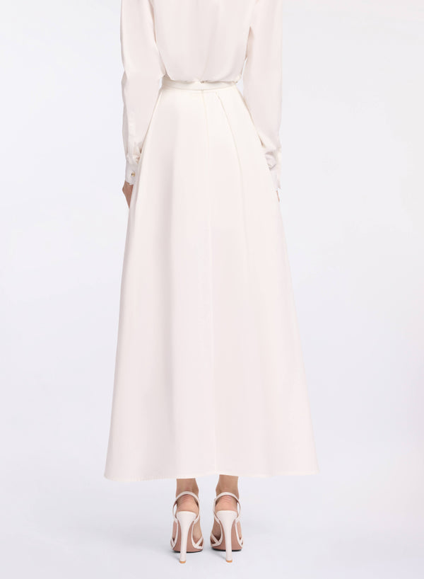 Elie Saab Monogram Embroidered Cotton Skirt Powder White