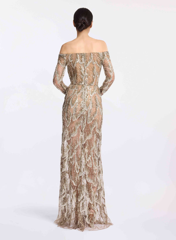 Elie Saab Off-the-shoulder Embroidered Tulle Dress Silver