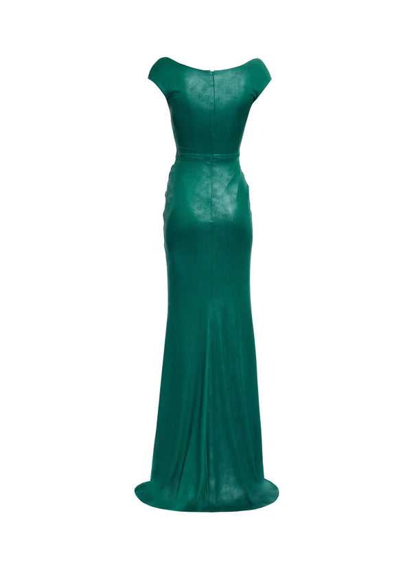 Elie Saab Off-the-shoulder Jersey Leatherette Long Dress Absinthe Green