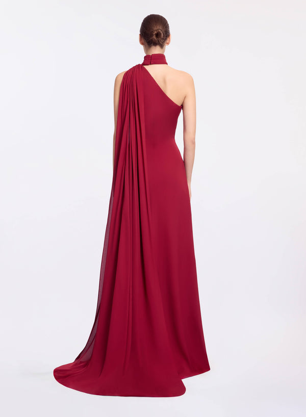 Elie Saab One-shoulder Silk Long Dress Luscious Red