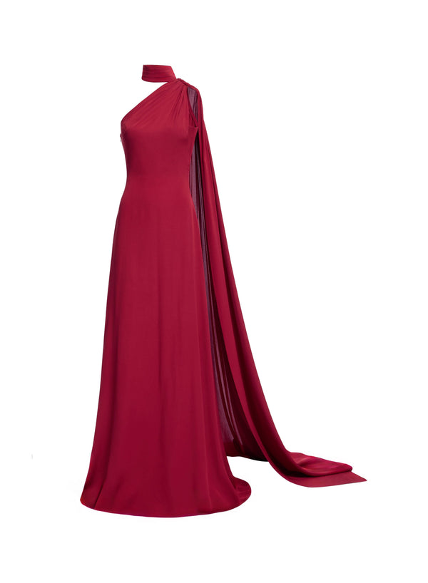 Elie Saab One-shoulder Silk Long Dress Luscious Red