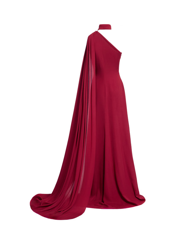 Elie Saab One-shoulder Silk Long Dress Luscious Red
