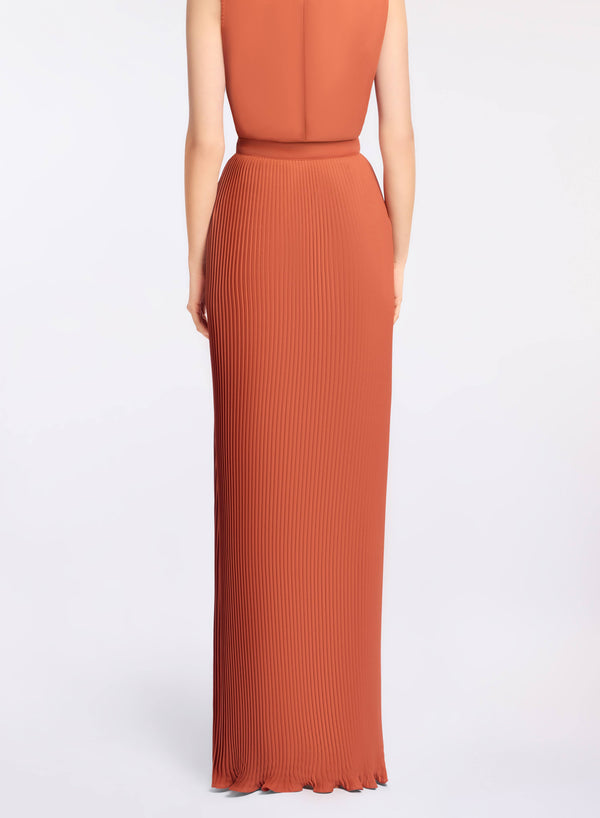 Elie Saab Pleated Chiffon Long Skirt Marchesa Orange
