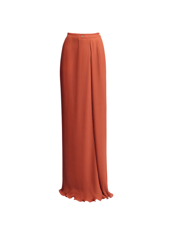 Elie Saab Pleated Chiffon Long Skirt Marchesa Orange