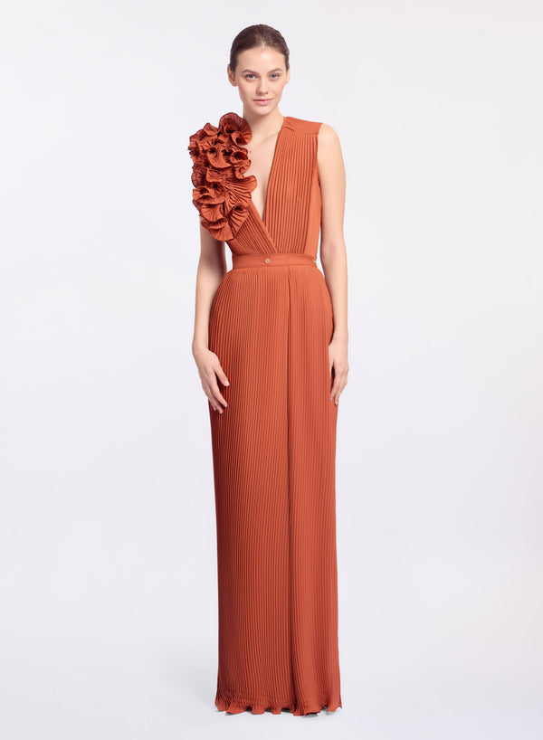 elie saab Pleated chiffon long skirt Marchesa Orange