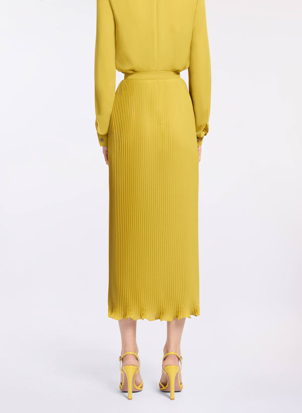 Elie Saab Pleated Chiffon Midi Skirt Antique Yellow