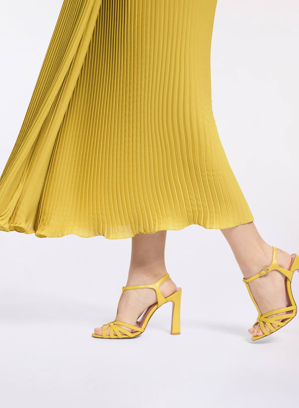 Elie Saab Pleated Chiffon Midi Skirt Antique Yellow