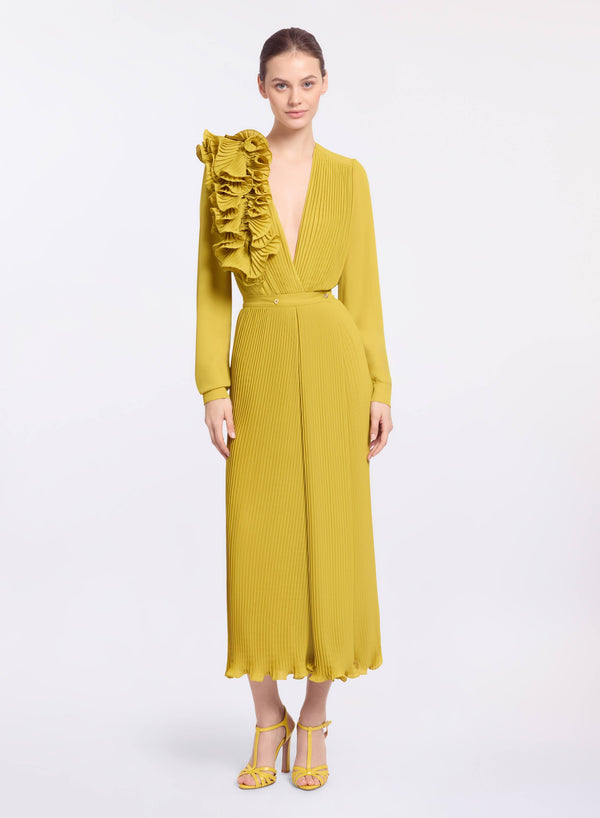 elie saab Pleated chiffon midi skirt Antique Yellow