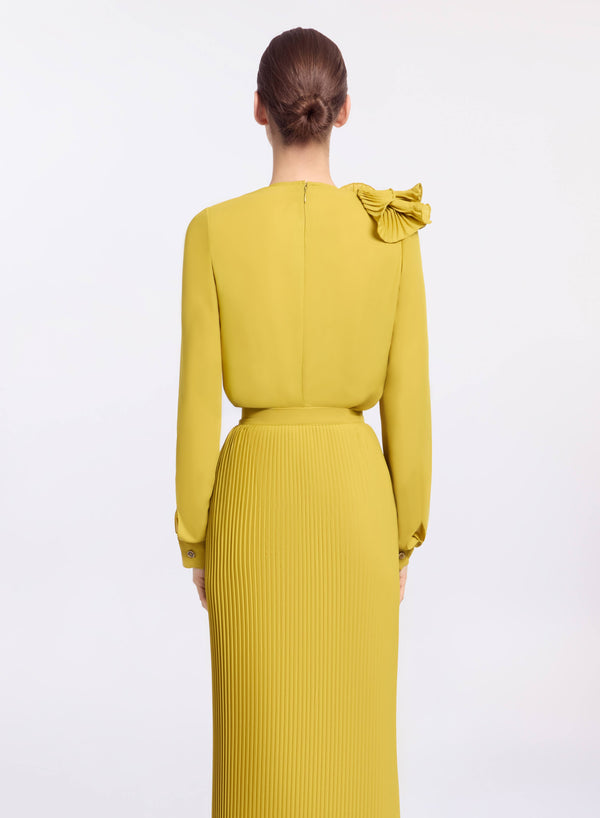 Elie Saab Pleated Ruffle Chiffon Shirt Antique Yellow