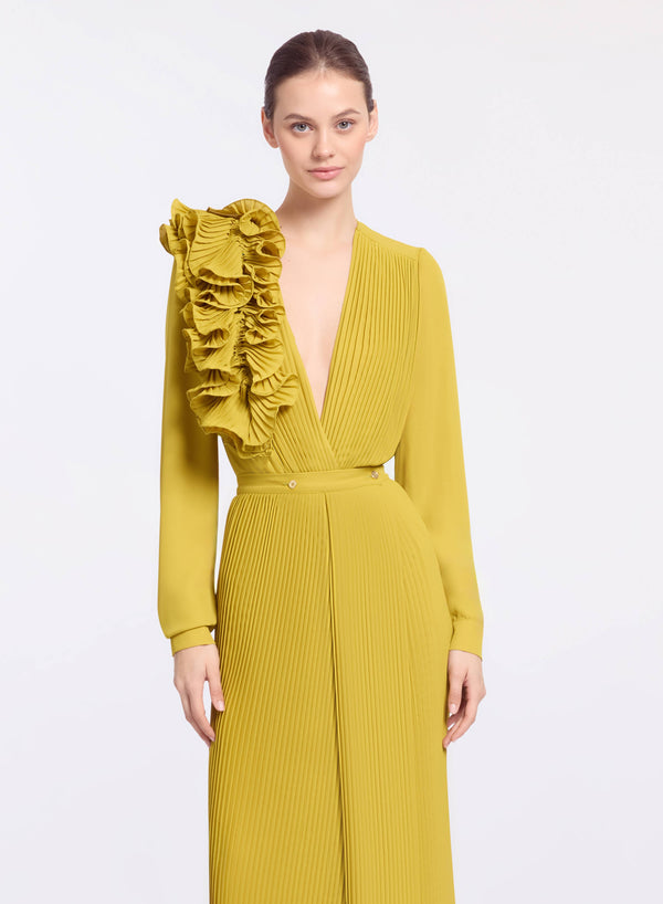 elie saab Pleated ruffle chiffon shirt Antique Yellow
