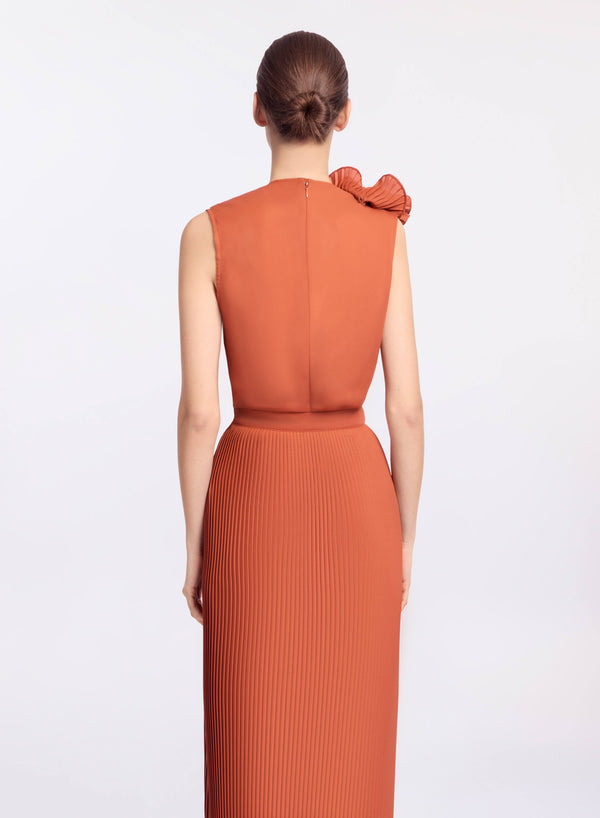 Elie Saab Pleated Ruffle Chiffon Top Marchesa Orange