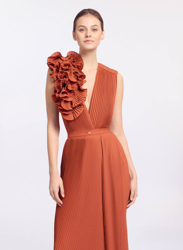 elie saab Pleated ruffle chiffon top Marchesa Orange