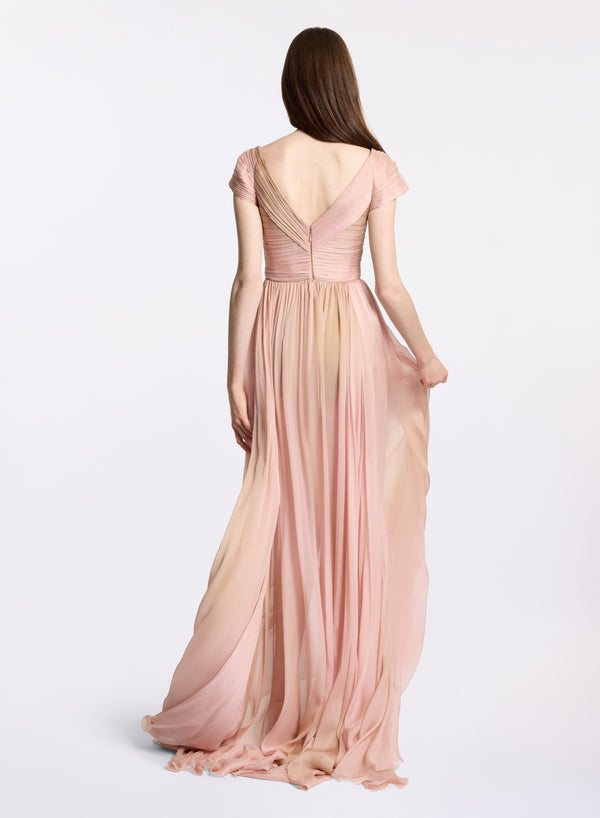 Elie Saab Printed Chiffon Long Dress Gradient Print