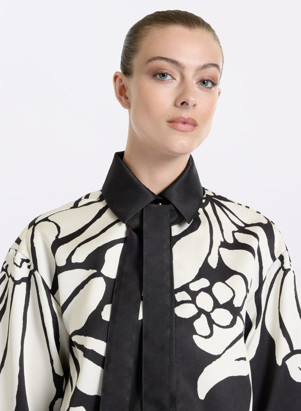 Elie Saab Printed Mikado Blouse Center Flower Print
