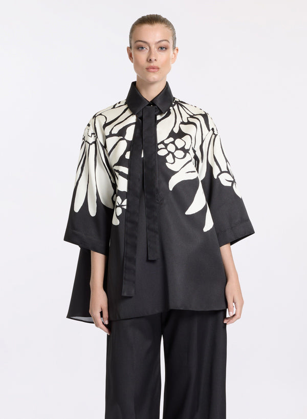 Elie Saab Printed Mikado Blouse Center Flower Print