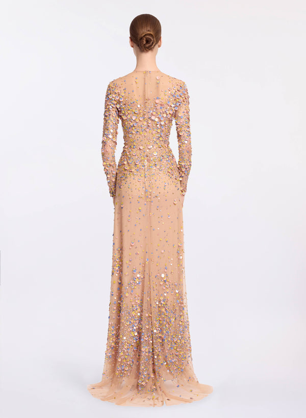 Elie Saab Sequin Embroidered Long Dress Shadow Rose