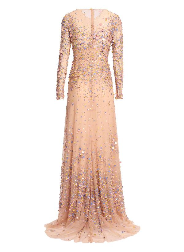 Elie Saab Sequin Embroidered Long Dress Shadow Rose