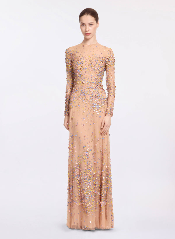 elie saab Sequin embroidered long dress Shadow Rose