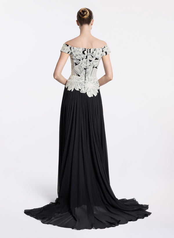 Elie Saab Sequin Embroidered Midi Dress Black And White