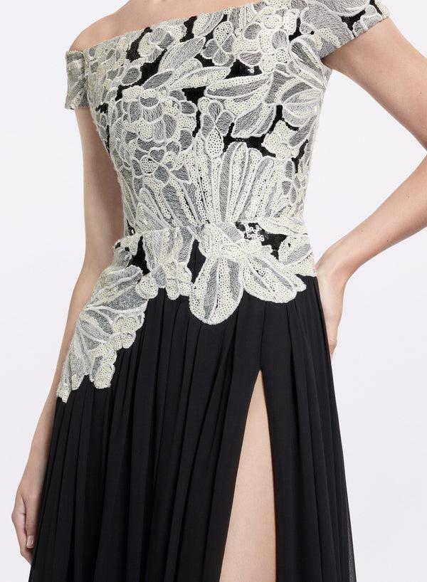 Elie Saab Sequin Embroidered Midi Dress Black And White