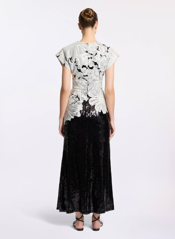 Elie Saab Sequin Embroidered Midi Dress Black And White