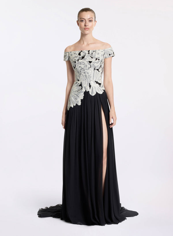 elie saab Sequin embroidered midi dress Black and White