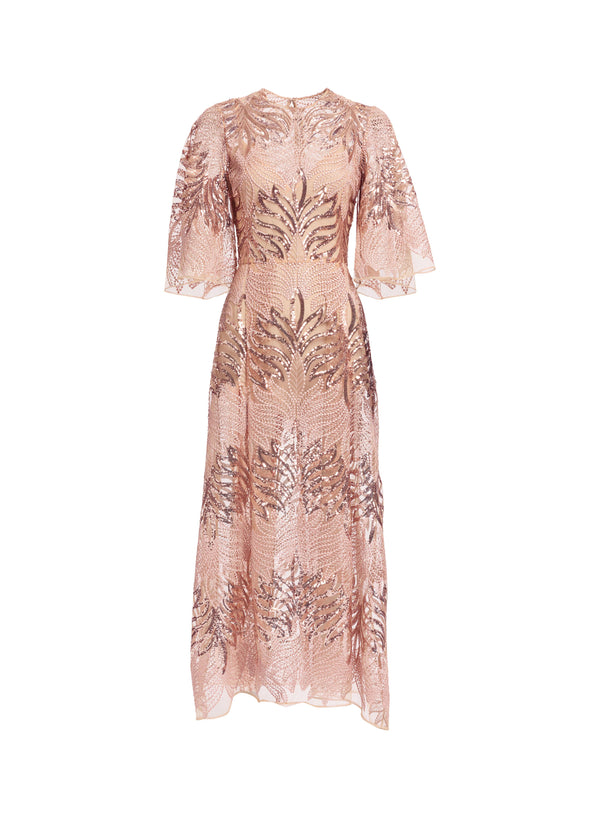 Elie Saab Sequin Embroidered Midi Dress Shadow Rose