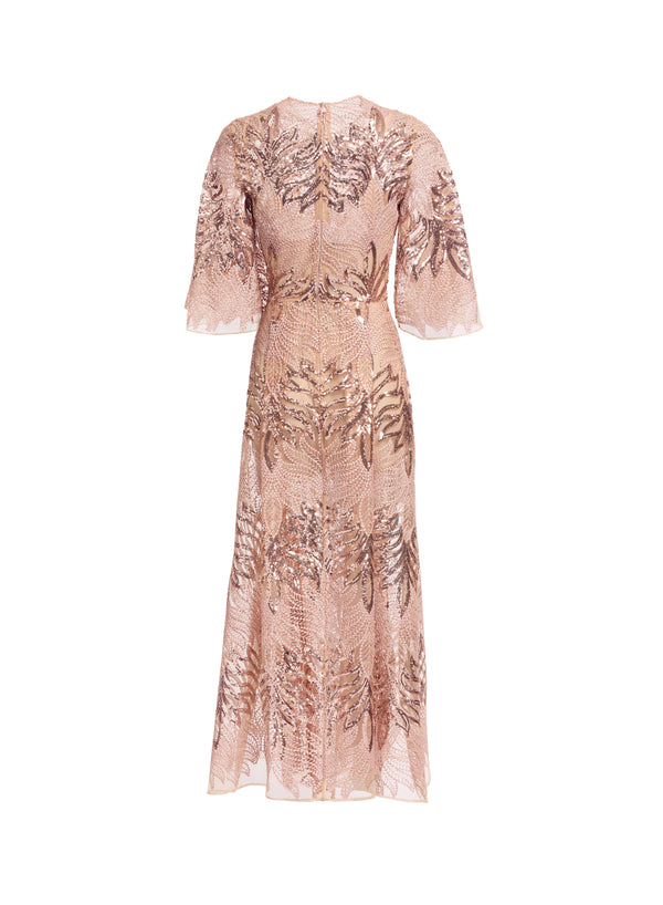 Elie Saab Sequin Embroidered Midi Dress Shadow Rose