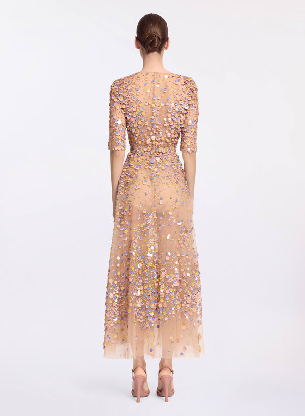 Elie Saab Sequin Embroidered Midi Dress Shadow Rose