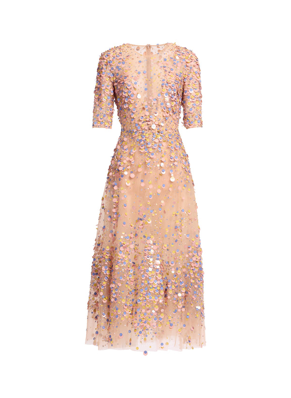 Elie Saab Sequin Embroidered Midi Dress Shadow Rose
