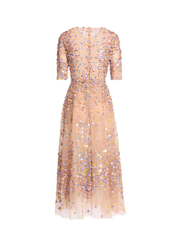 Elie Saab Sequin Embroidered Midi Dress Shadow Rose