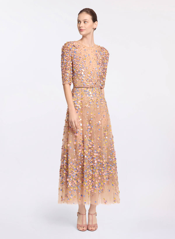 elie saab Sequin embroidered midi dress Shadow Rose