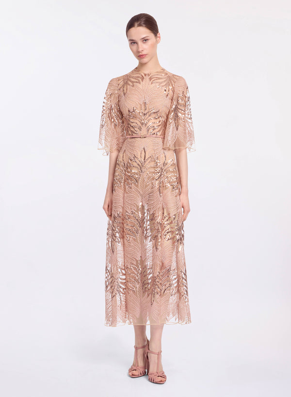 elie saab Sequin embroidered midi dress Shadow Rose
