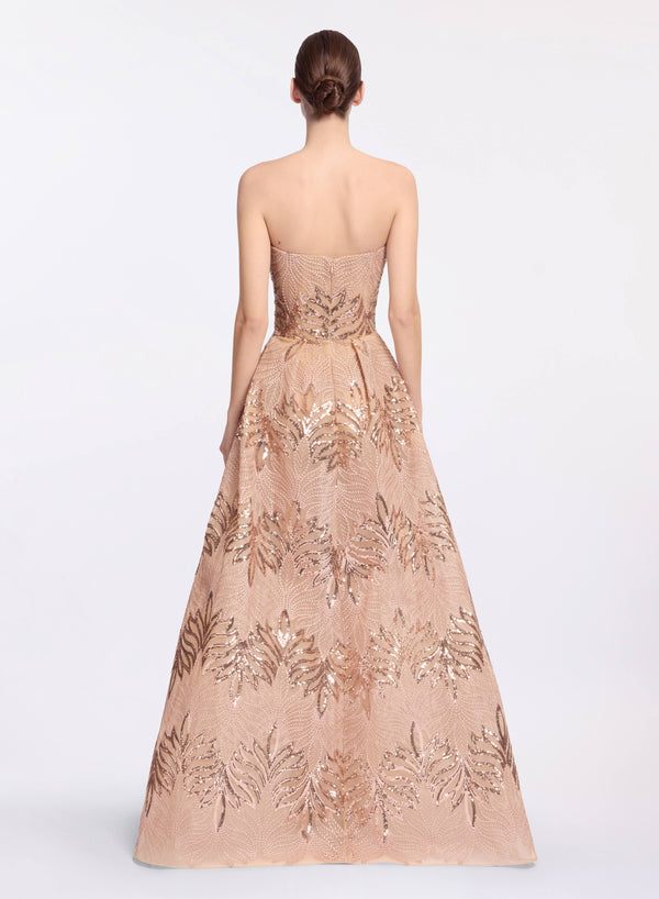 Elie Saab Sequin Embroidered Strapless Gown Shadow Rose
