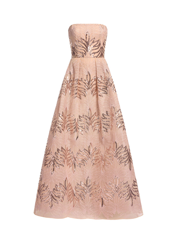 Elie Saab Sequin Embroidered Strapless Gown Shadow Rose