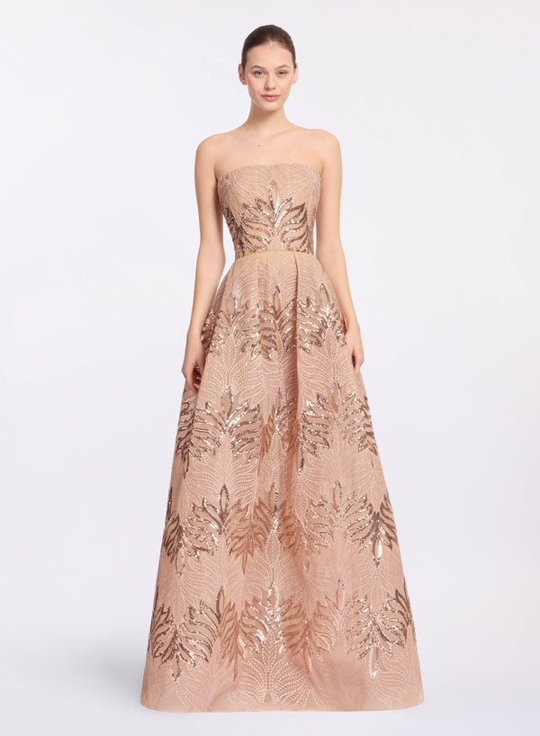 elie saab Sequin embroidered strapless gown Shadow Rose