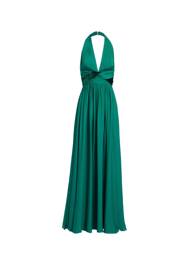 Elie Saab Silk And Velvet Long Dress Absinthe Green