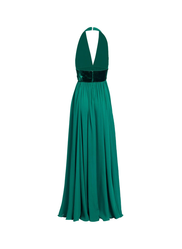 Elie Saab Silk And Velvet Long Dress Absinthe Green