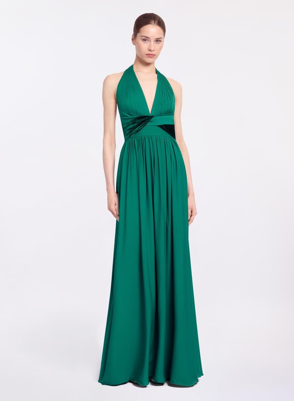 elie saab Silk and velvet long dress Absinthe Green