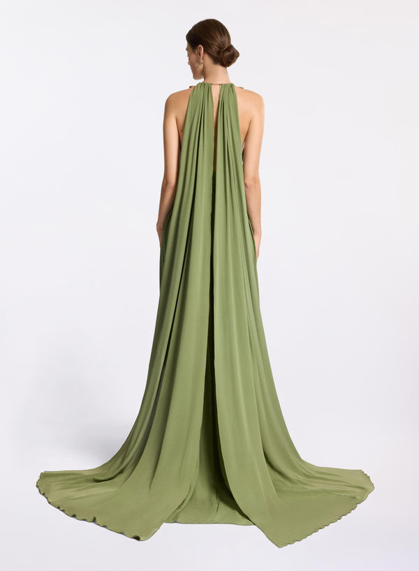 Elie Saab Silk Dress With Metallic Necklace Savannah Green
