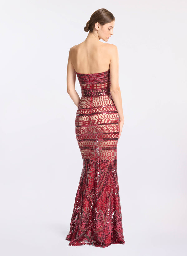 Elie Saab Strapless Embroidered Dress Fireball Lily